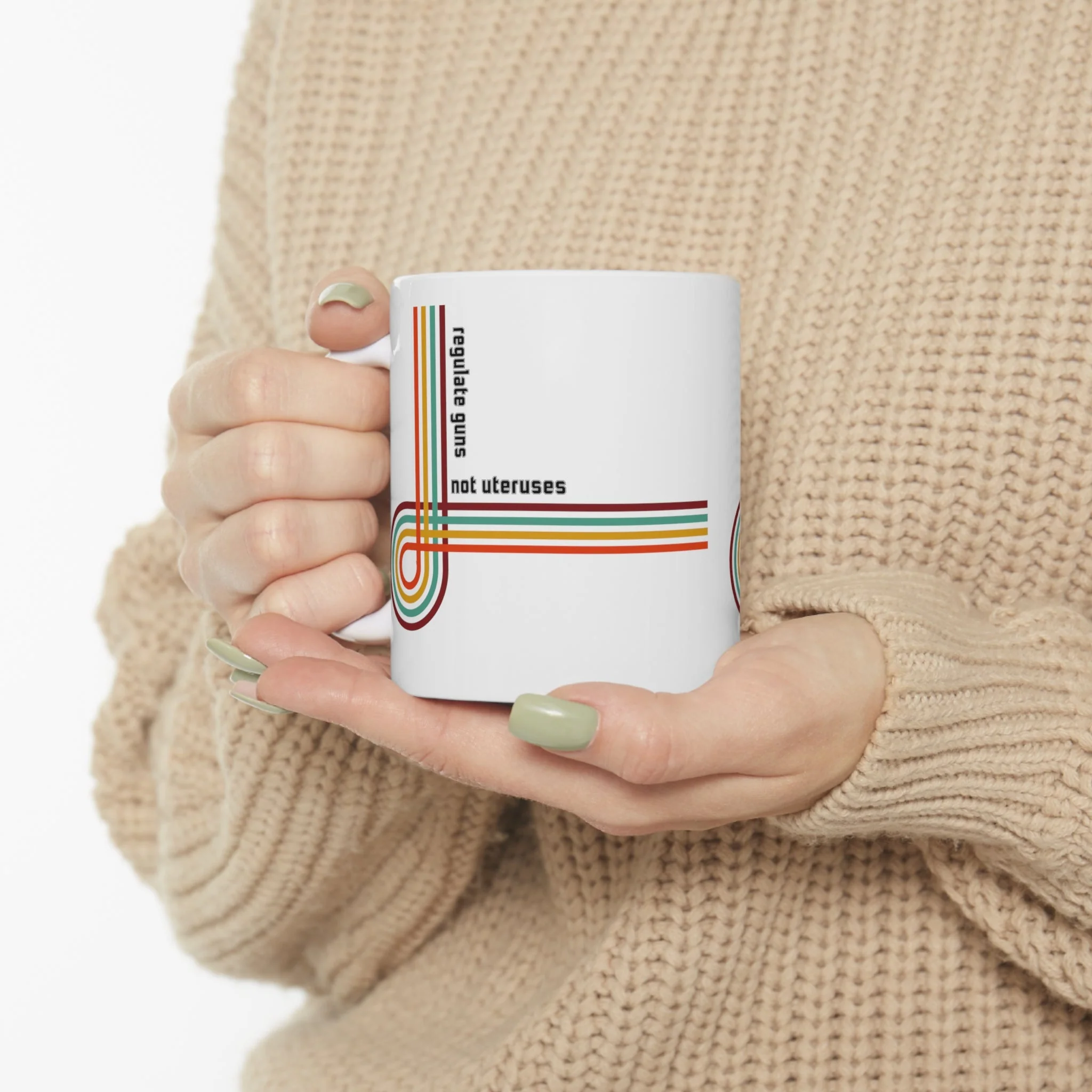 Regulate Guns Not Uteruses Retro Rainbow Ceramic Mug 11oz - Image 8