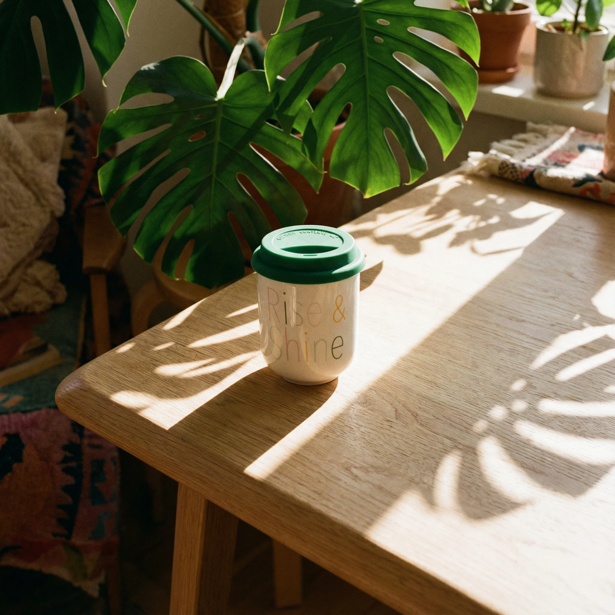 Rise & Shine Ceramic To Go Mug | Holds 16 oz. | Eco Mug with Silicone Lid and Sleeve - Image 4