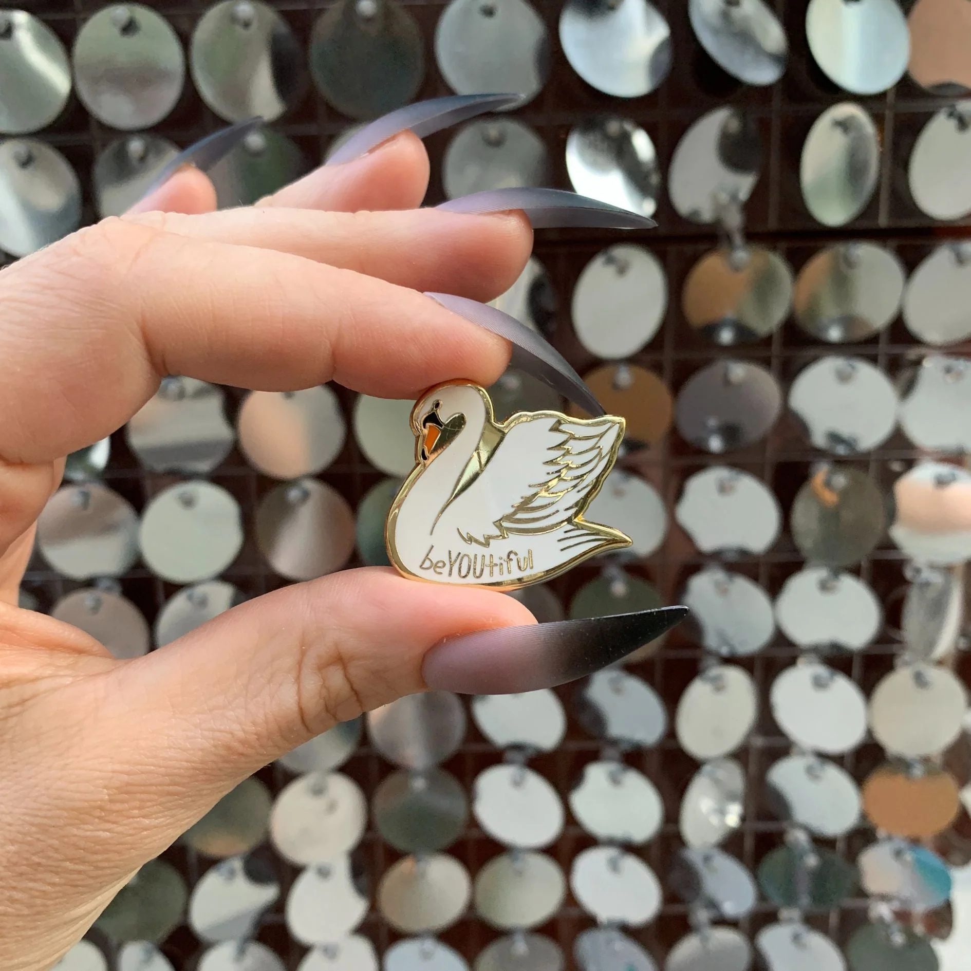You Are Naturally Beautiful When You Are Yourself Swan Enamel Pin in White and Gold - Image 10